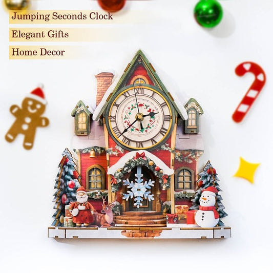Christmas House – DIY Wooden Clock, 3D Puzzle Craft Kit