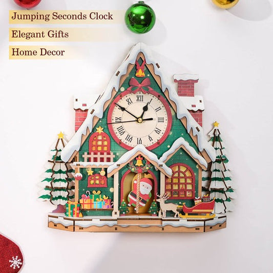 Christmas Snow House – DIY Wooden Clock, 3D Puzzle Craft Kit