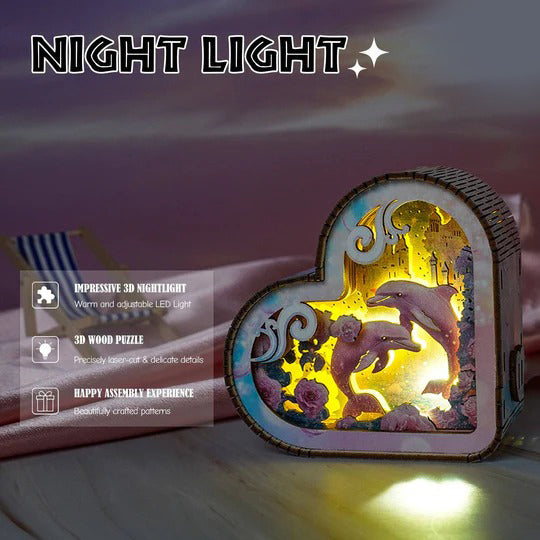 Dolphins and Fantasy Ocean Kit - 3D Wooden Puzzle Night Light