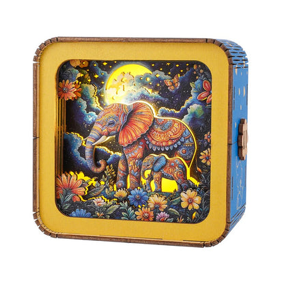 Elephant Family Under The Moon Kit- 3D Wooden Puzzle Night Light