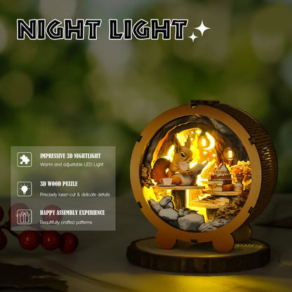 Squirrel's Reading Kit - 3D Wooden Puzzle Night Light