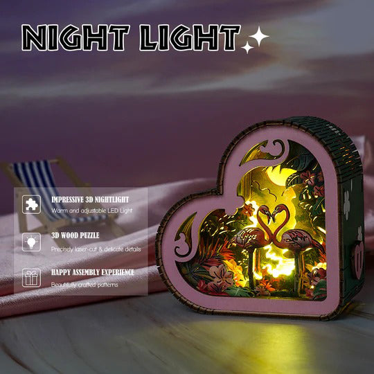 Flamingo With Moonlight Forest Kit - 3D Wooden Puzzle Night Light