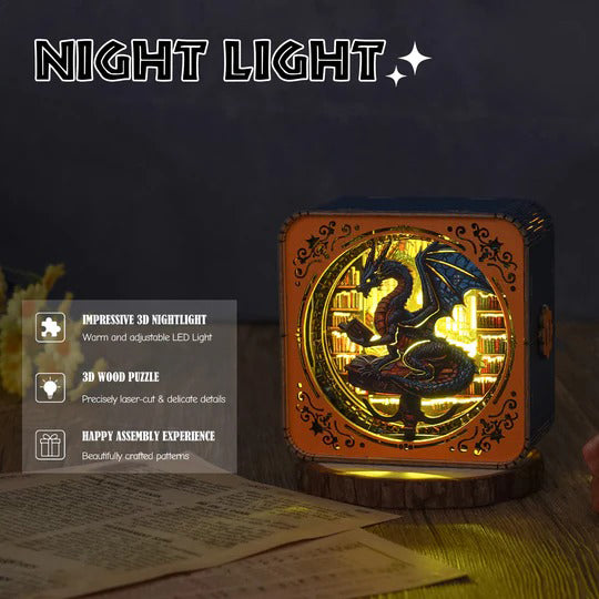 Library Dragon Kit - 3D Wooden Puzzle Night Light