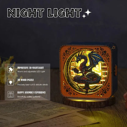 Library Dragon Kit - 3D Wooden Puzzle Night Light