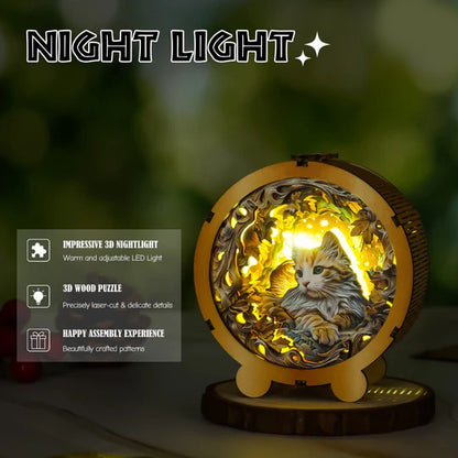 Mystical Cat Kit - 3D Wooden Puzzle Night Light