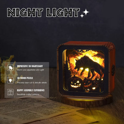 Halloween Wolf Kit - 3D Wooden Puzzle Night Light