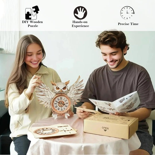 Snowy Owl – DIY Wooden Clock, 3D Puzzle Craft Kit