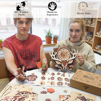 Reindeer – DIY Wooden Clock, 3D Puzzle Craft Kit