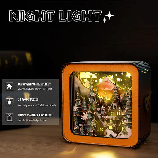 Warm Christmas Eve Kit - 3D Wooden Puzzle Night Light