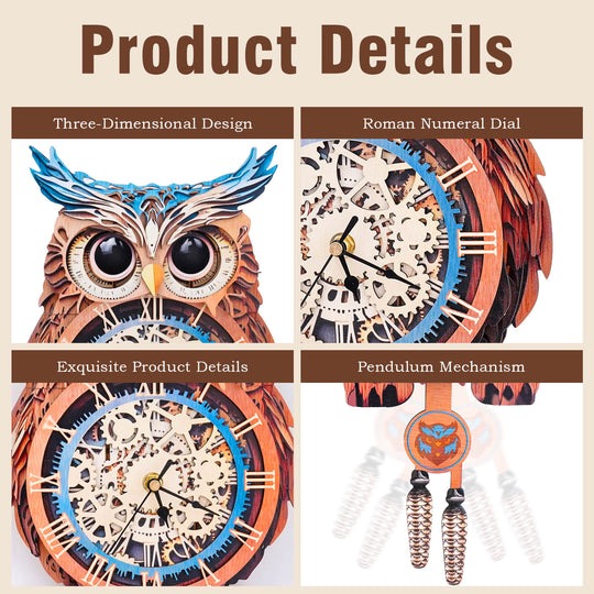 Owl – DIY Wooden Clock, 3D Puzzle Craft Kit