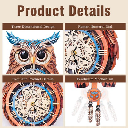 Owl – DIY Wooden Clock, 3D Puzzle Craft Kit