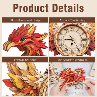Phoenix– DIY Wooden Clock, 3D Puzzle Craft Kit