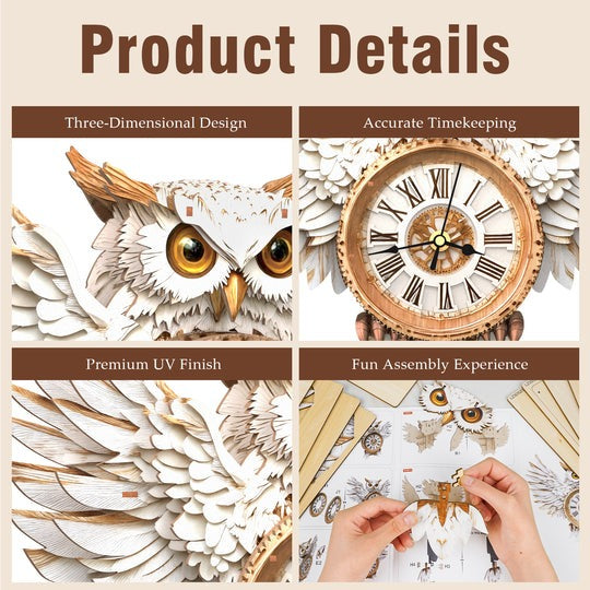 Snowy Owl – DIY Wooden Clock, 3D Puzzle Craft Kit
