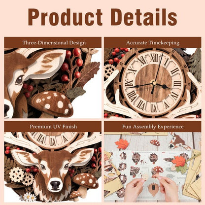 Reindeer – DIY Wooden Clock, 3D Puzzle Craft Kit