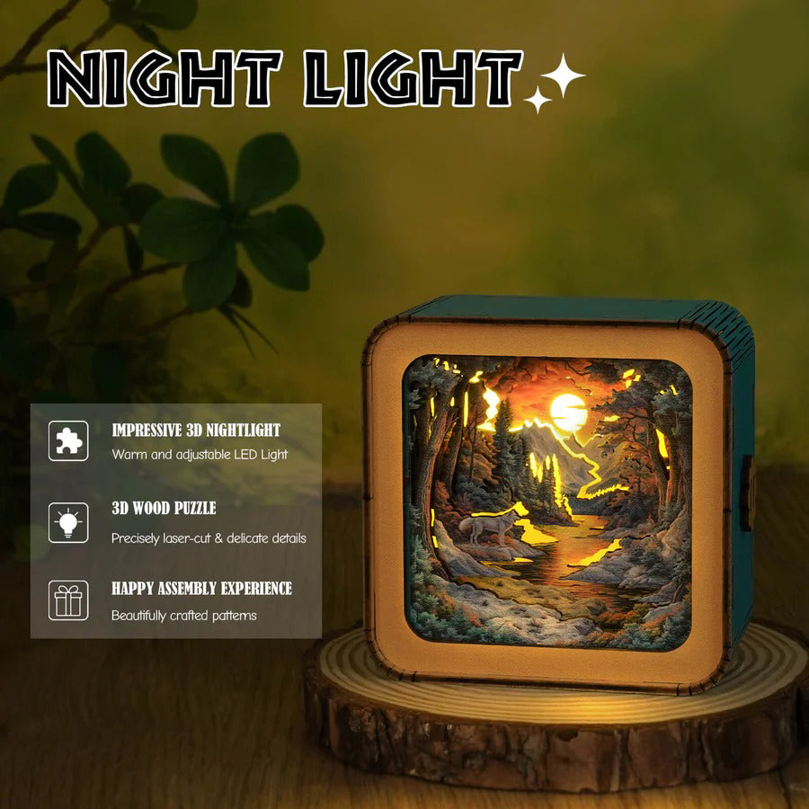 Forest Fantasy Wolf Kit - 3D Wooden Puzzle Night Light