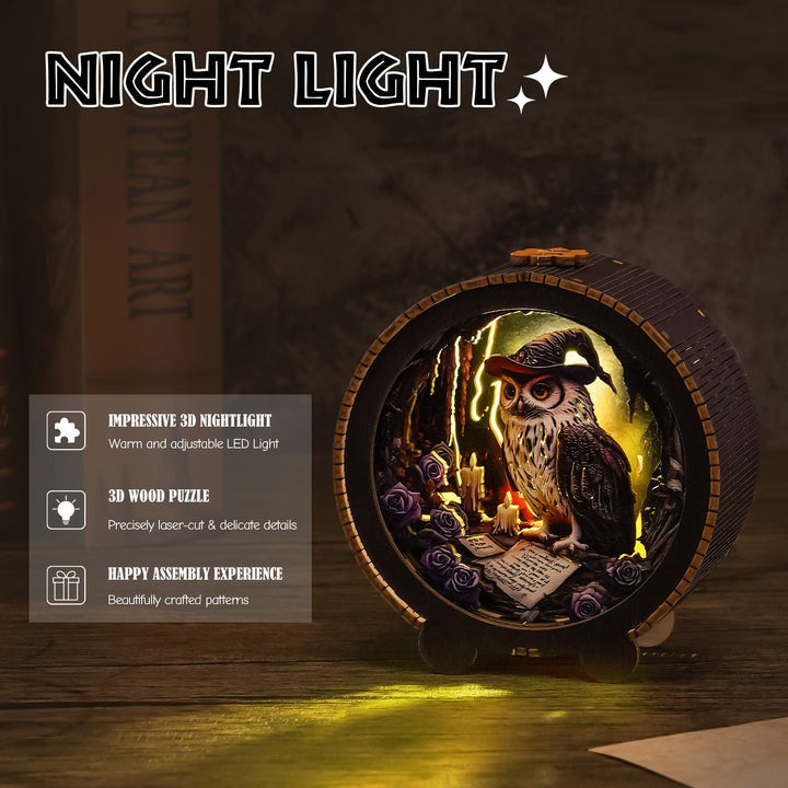 Owl Wizard Kit - 3D Wooden Puzzle Night Light