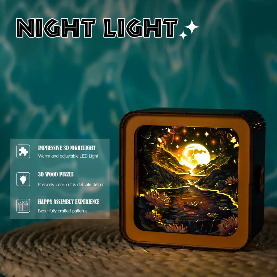 Moonlight over Lotus Pond Kit - 3D Wooden Puzzle Night Light