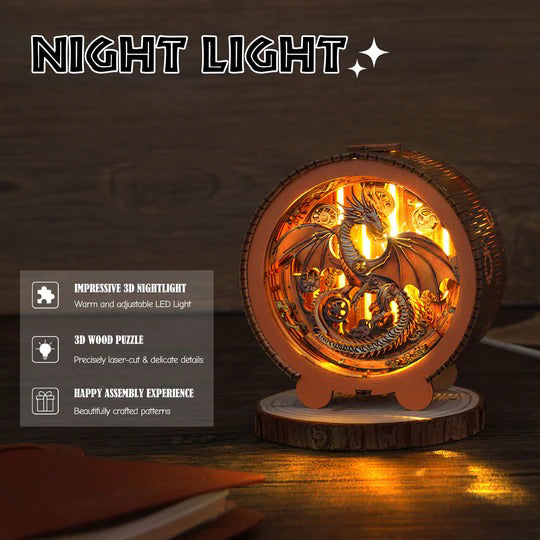 Mechanical Dragon Kit - 3D Wooden Puzzle Night Light