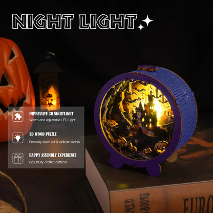 Halloween Castle Kit - 3D Wooden Puzzle Night Light