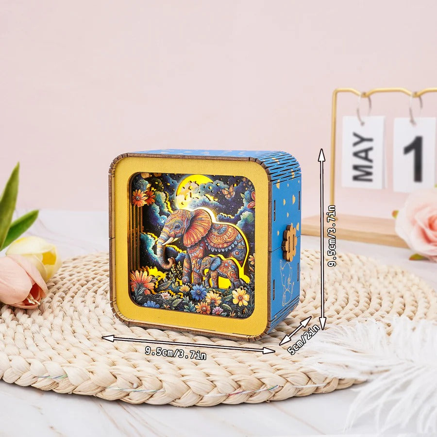 Elephant Family Under The Moon Kit- 3D Wooden Puzzle Night Light