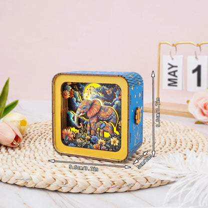 Elephant Family Under The Moon Kit- 3D Wooden Puzzle Night Light